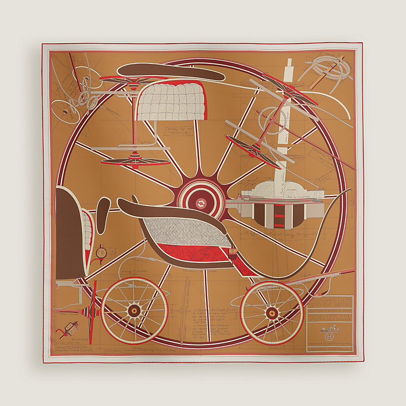 【新品未使用】HERMÈS カレ90 プチ・デュック・バトーの馬車設計図 petit-duc-double-face-scarf-90